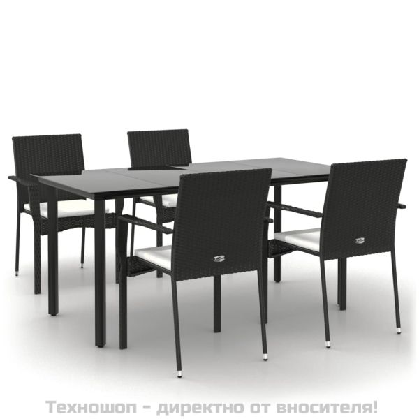 Градински трапезен комплект възглавници 5 части черен полиратан