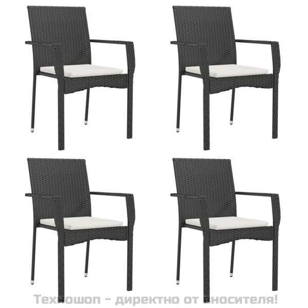 Градински трапезен комплект възглавници 5 части черен полиратан