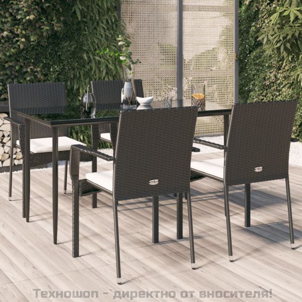 Градински трапезен комплект възглавници 5 части черен полиратан