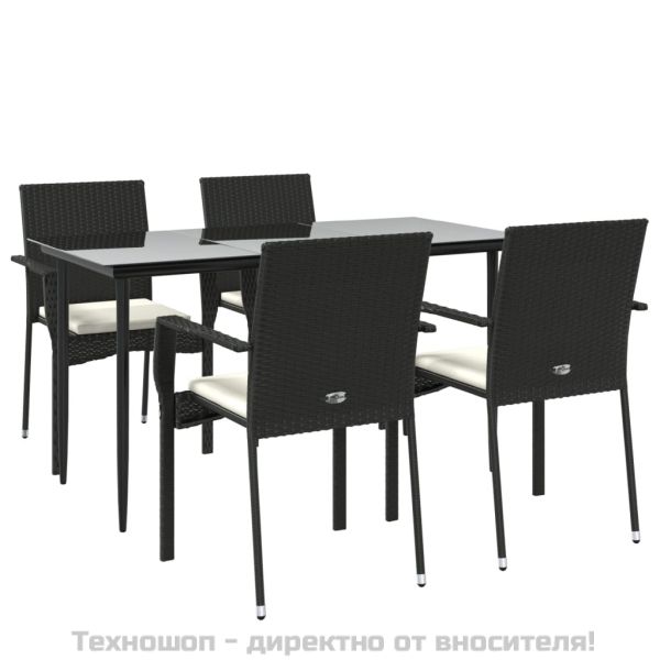 Градински трапезен комплект възглавници 5 части черен полиратан