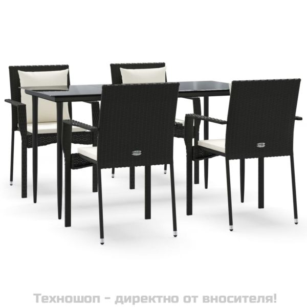 Градински трапезен комплект възглавници 5 части черен полиратан
