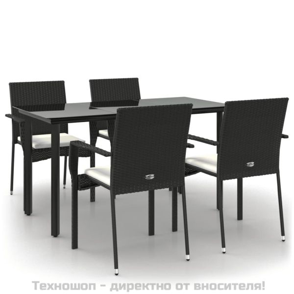 Градински трапезен комплект възглавници 5 части черен полиратан
