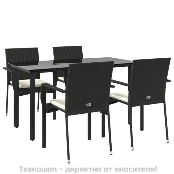 Градински трапезен комплект възглавници 5 части черен полиратан