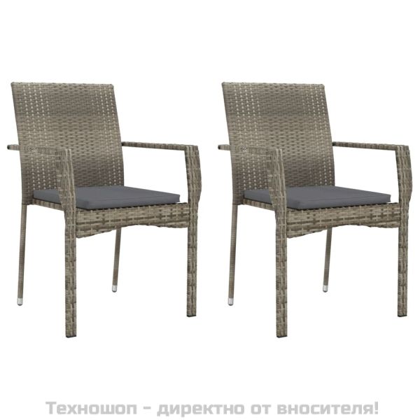 Градински трапезен комплект 3 части с възглавници сив полиратан