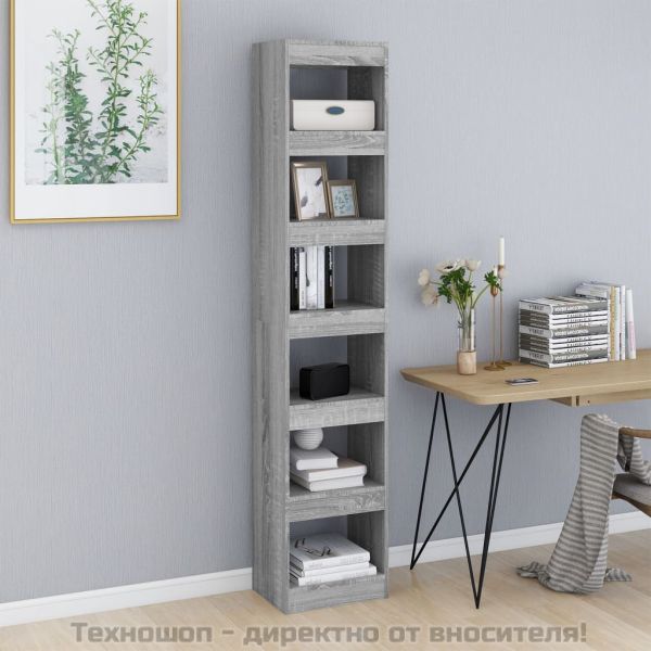 Библиотека/разделител за стая, сив сонома, 40x30x198 см