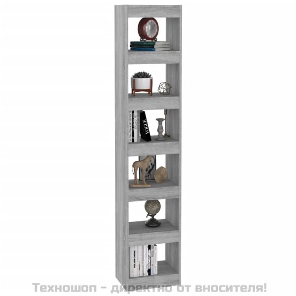 Библиотека/разделител за стая, сив сонома, 40x30x198 см