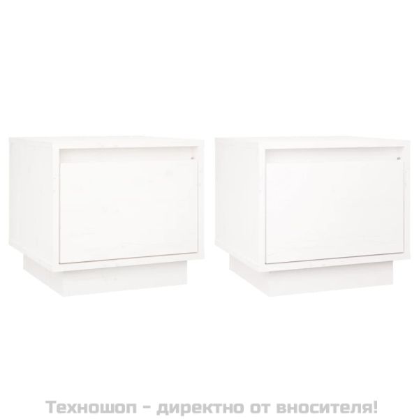 Нощни шкафчета, 2 бр, бели, 35x34x32 см, борово дърво масив