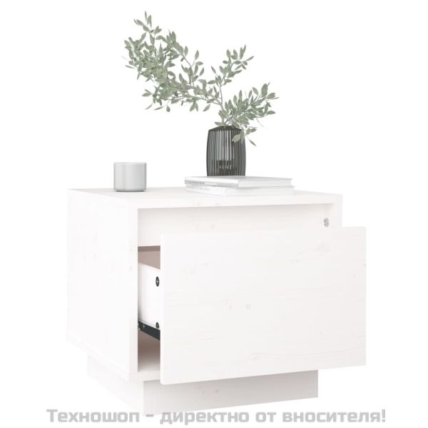 Нощни шкафчета, 2 бр, бели, 35x34x32 см, борово дърво масив