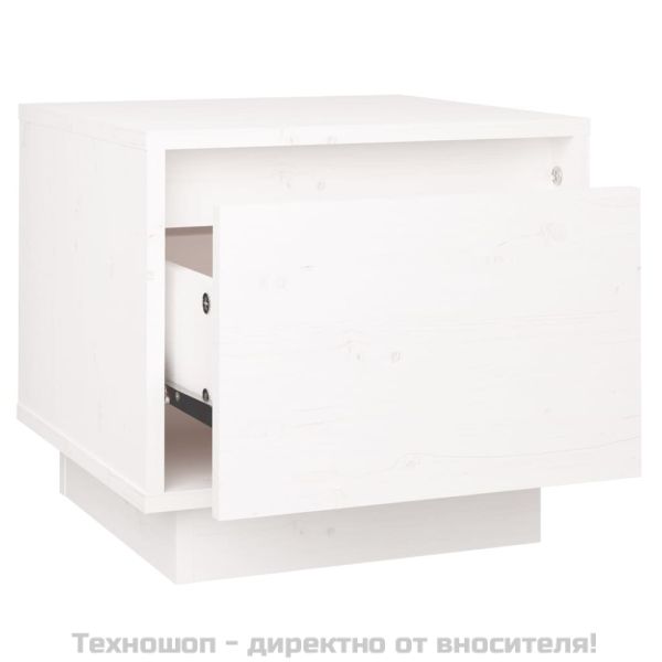 Нощни шкафчета, 2 бр, бели, 35x34x32 см, борово дърво масив
