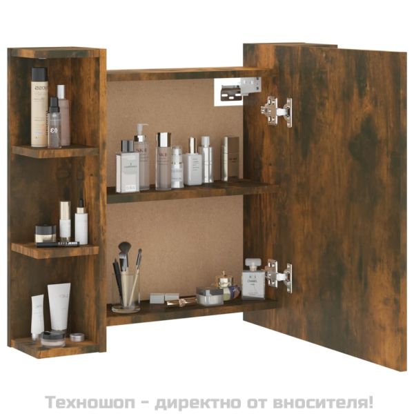 Огледален шкаф с LED, опушен дъб, 70x16,5x60 см