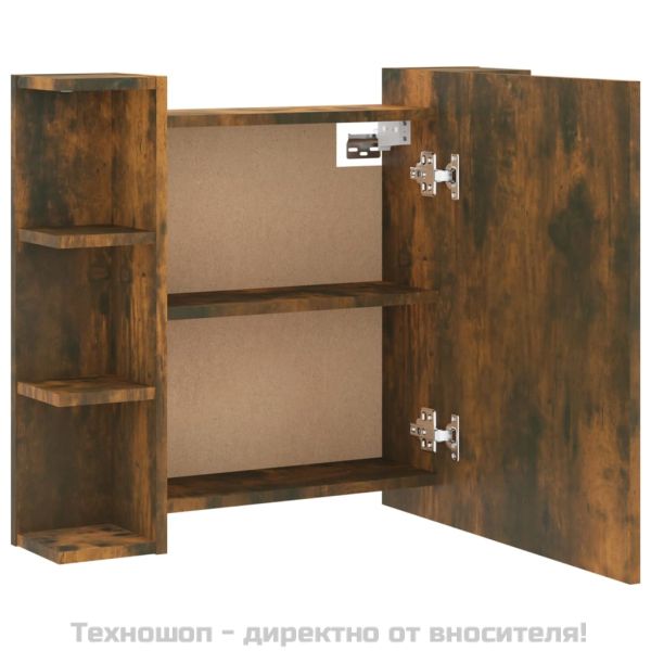 Огледален шкаф с LED, опушен дъб, 70x16,5x60 см