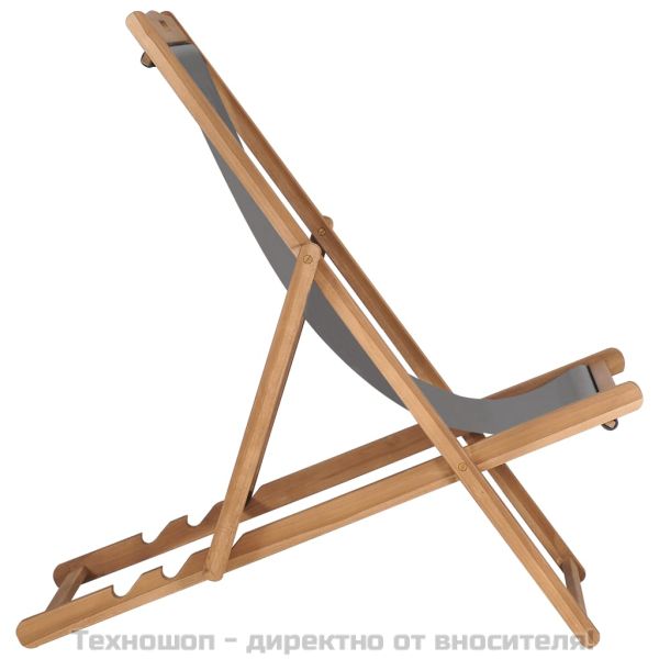 Сгъваем плажен стол, тиково дърво масив, сив
