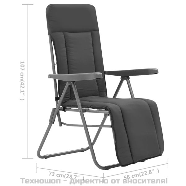 Сгъваеми градински столове с възглавници, 2 бр, сиви