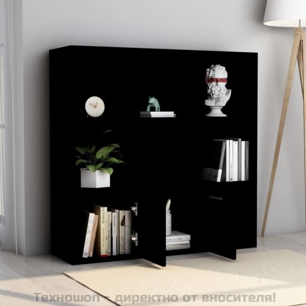 Библиотека, черна, 98x30x98 см, инженерно дърво
