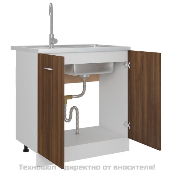 Долен шкаф за мивка "Lyon", кафяв дъб, 80x46x81,5 см, инженерно дърво
