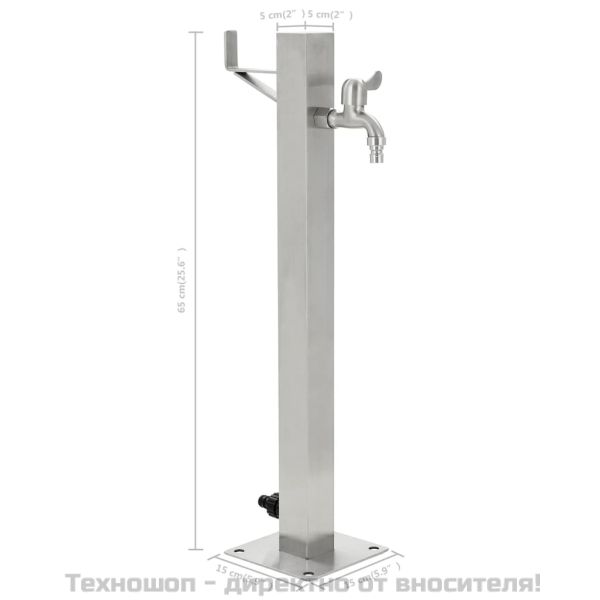 Градинска чешма, неръждаема стомана, квадратна колона, 65 см