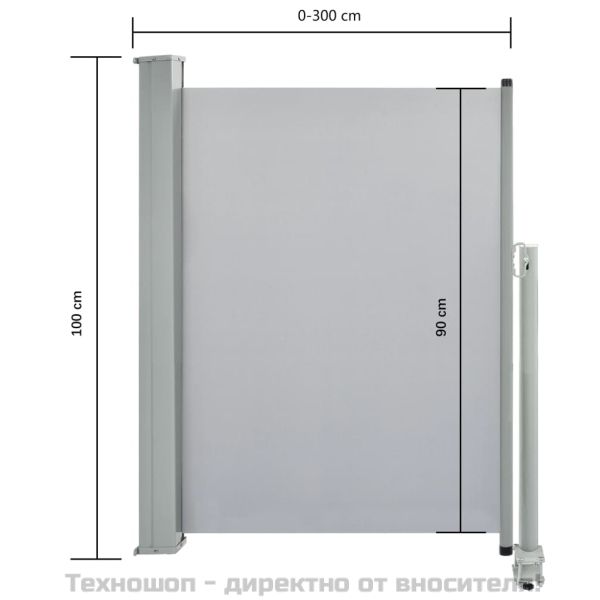 Прибираща се странична тента, 100х300 см, сива