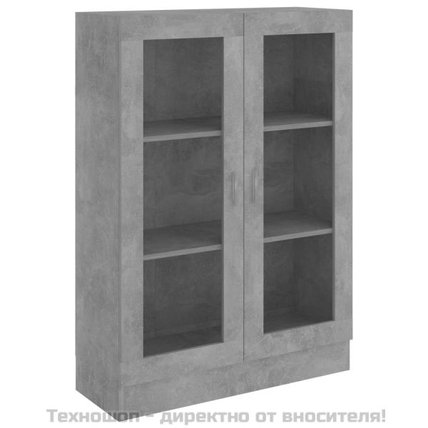Шкаф витрина, бетонно сив, 82,5x30,5x115 см, инженерно дърво