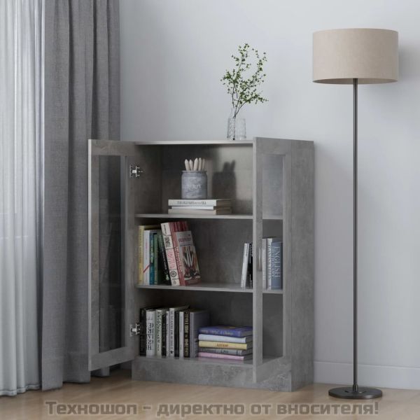 Шкаф витрина, бетонно сив, 82,5x30,5x115 см, инженерно дърво