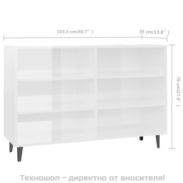 Сайдборд, бял гланц, 103,5x35x70 см, инженерно дърво