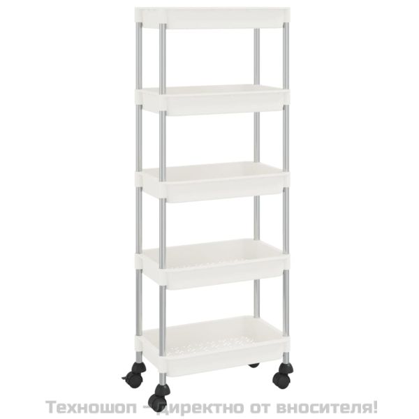 Кухненска количка на 5 нива, бяла, 42x29x128 см, желязо и ABS