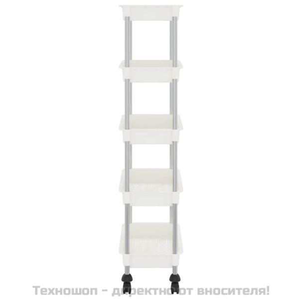Кухненска количка на 5 нива, бяла, 42x29x128 см, желязо и ABS
