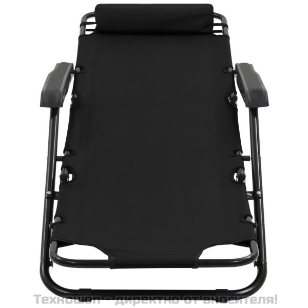 Сгъваеми шезлонги с подложки за крака, 2 бр, стомана, черни