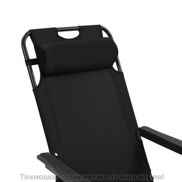 Сгъваеми шезлонги с подложки за крака, 2 бр, стомана, черни