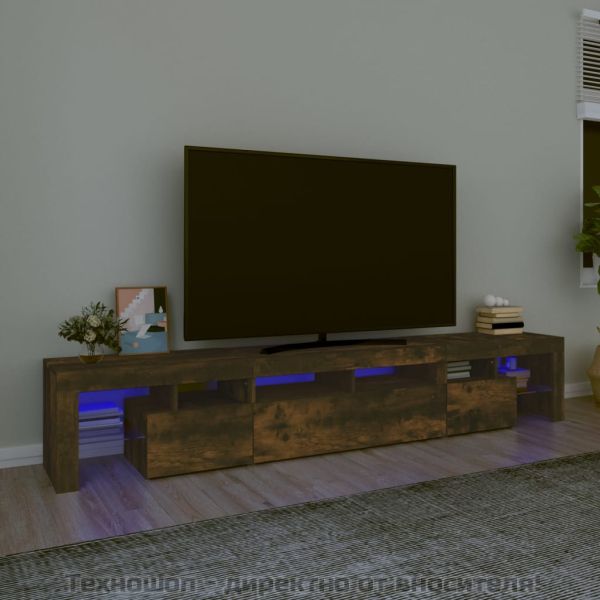 ТВ шкаф с LED осветление, опушен дъб, 230x36,5x40 см