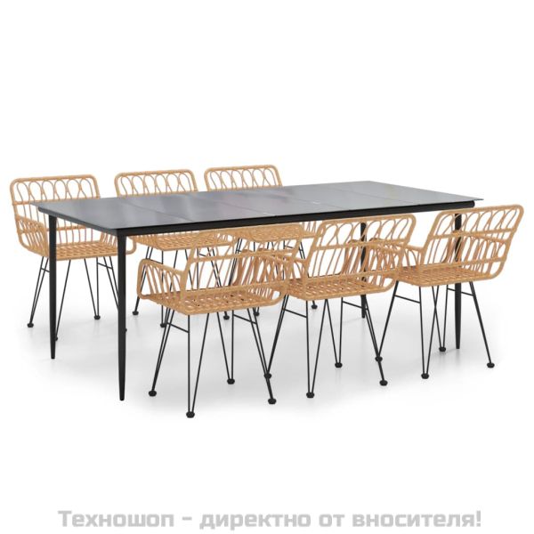 Градински трапезен комплект от 7 части, полиратан