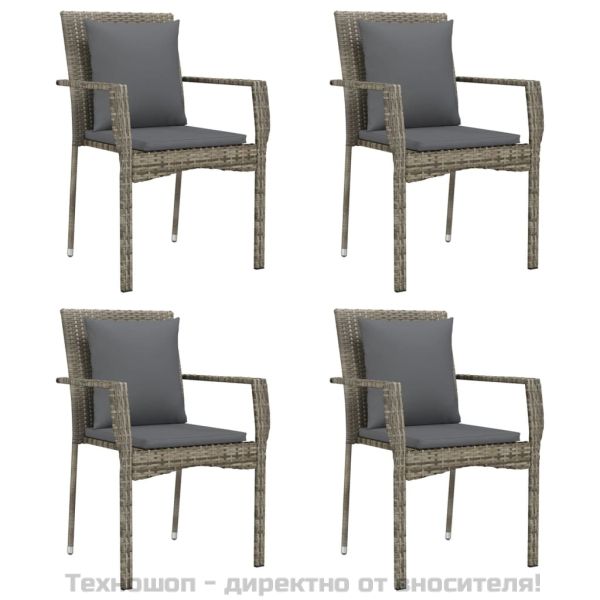 Градински столове с възглавници, 4 бр, полиратан, сиви