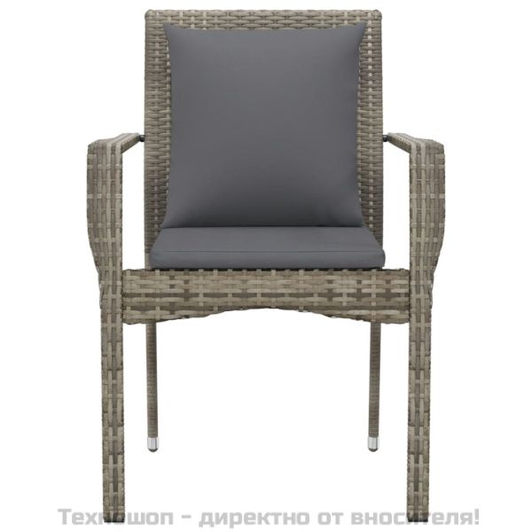 Градински столове с възглавници, 4 бр, полиратан, сиви