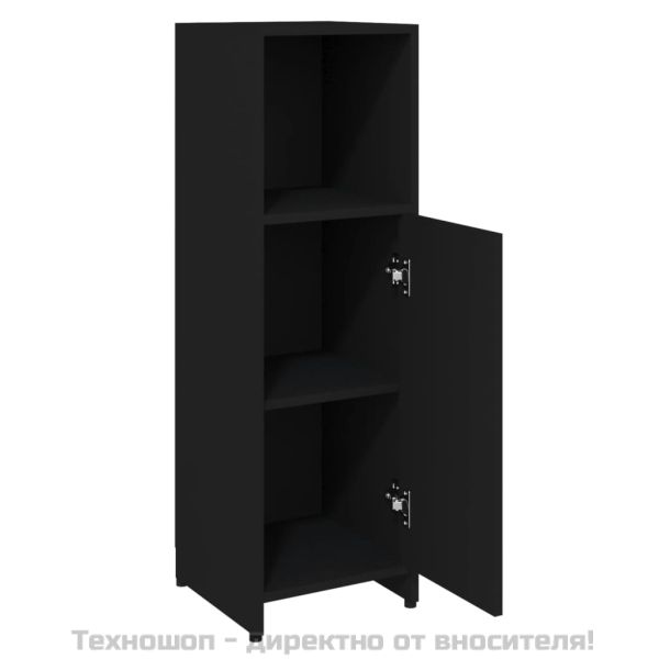 Шкаф за баня, черен, 30x30x95 см, инженерно дърво