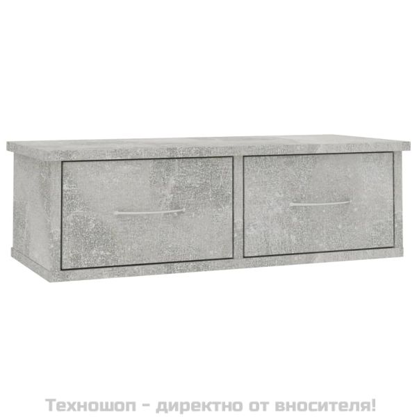Стенен рафт с чекмеджета, бетонно сив, 60x26x18,5 см