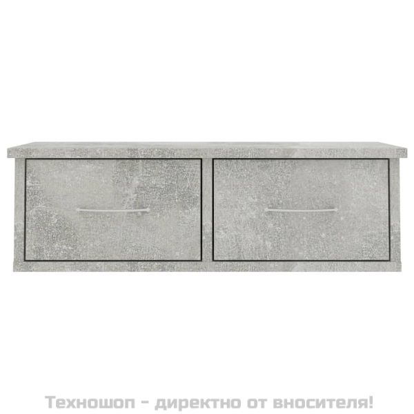 Стенен рафт с чекмеджета, бетонно сив, 60x26x18,5 см