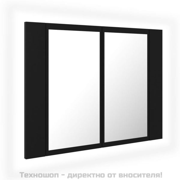 Шкаф с LED огледало за баня, черно, 60x12x45 см, акрил