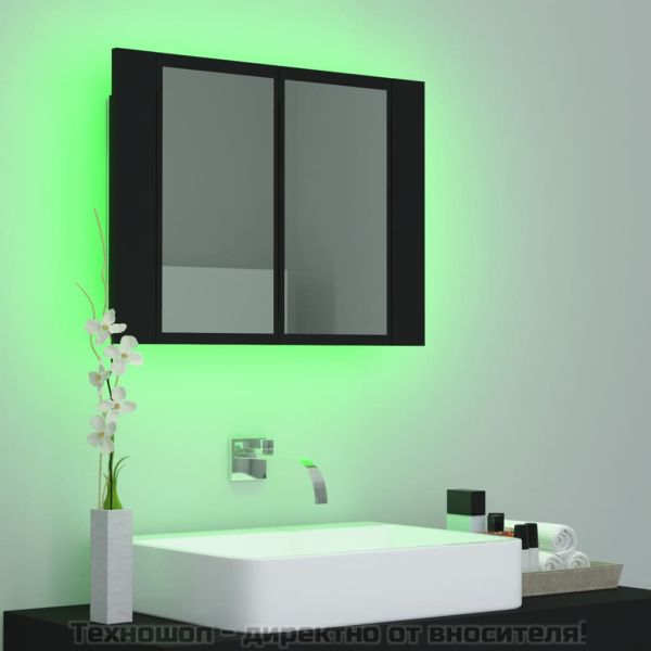 Шкаф с LED огледало за баня, черно, 60x12x45 см, акрил