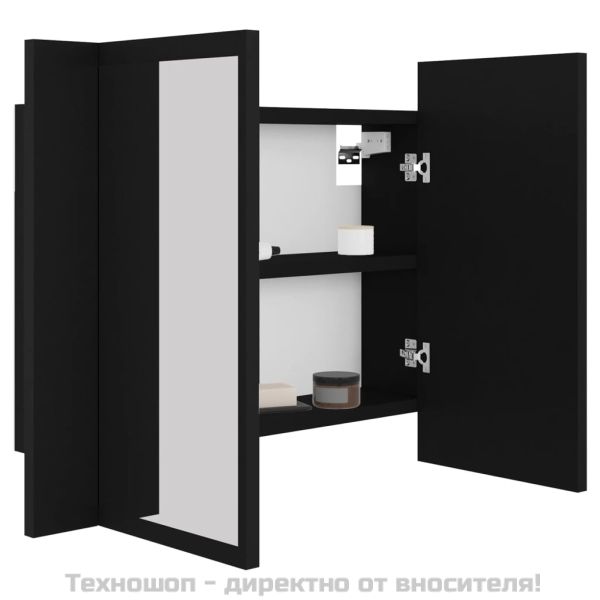 Шкаф с LED огледало за баня, черно, 60x12x45 см, акрил