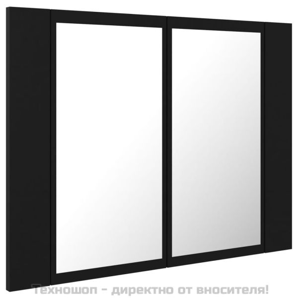 Шкаф с LED огледало за баня, черно, 60x12x45 см, акрил