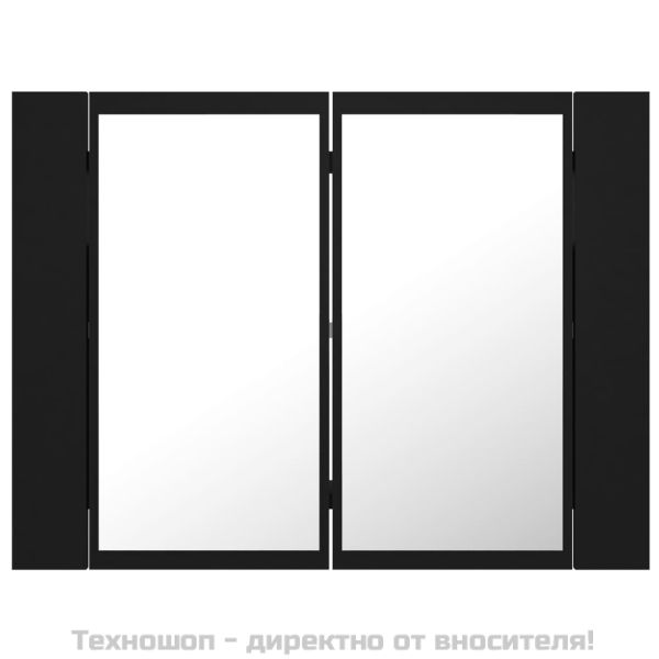 Шкаф с LED огледало за баня, черно, 60x12x45 см, акрил