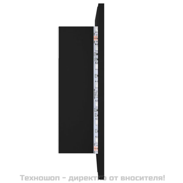 Шкаф с LED огледало за баня, черно, 60x12x45 см, акрил