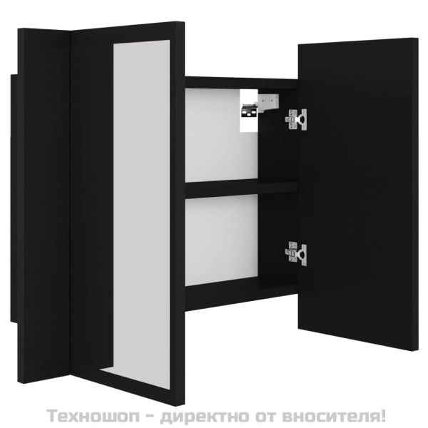 Шкаф с LED огледало за баня, черно, 60x12x45 см, акрил