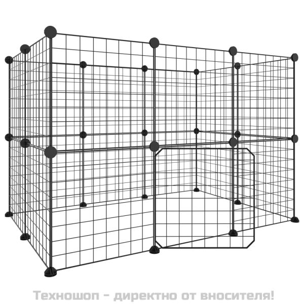 Клетка за животни с врата, 20 панела, черна, 35x35 см, стомана