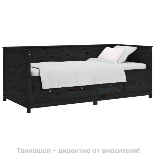 Дневно легло, Черен 75x190 см борово дърво масив