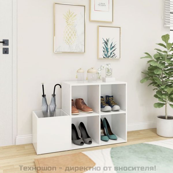 Шкаф за обувки за антре, бял, 105x35,5x70 см, инженерно дърво