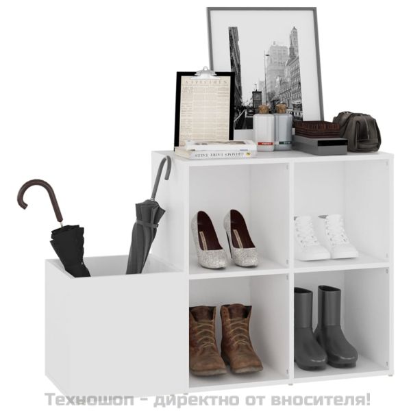 Шкаф за обувки за антре, бял, 105x35,5x70 см, инженерно дърво