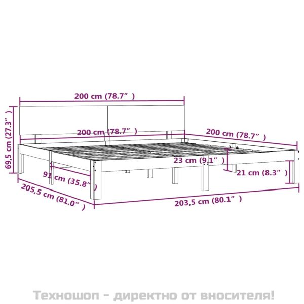Рамка за легло, бяла, бор масив, 200x200 см