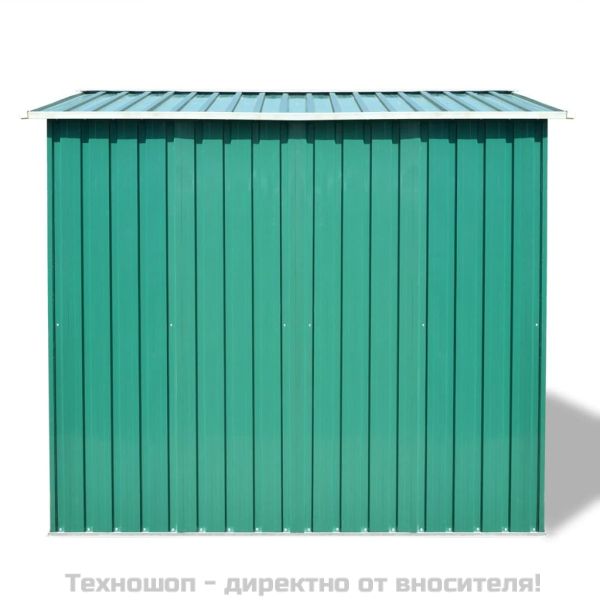 Градинска барака за съхранение, зелена, метал, 257x205x178 см