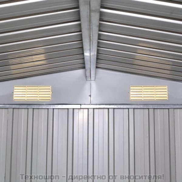 Градинска барака за съхранение, зелена, метал, 257x205x178 см