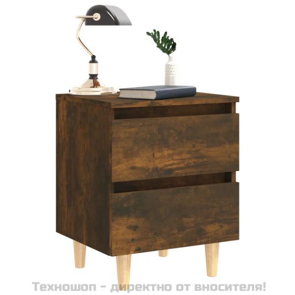 Нощно шкафче с крака от дърво масив, опушен дъб, 40x35x50 см